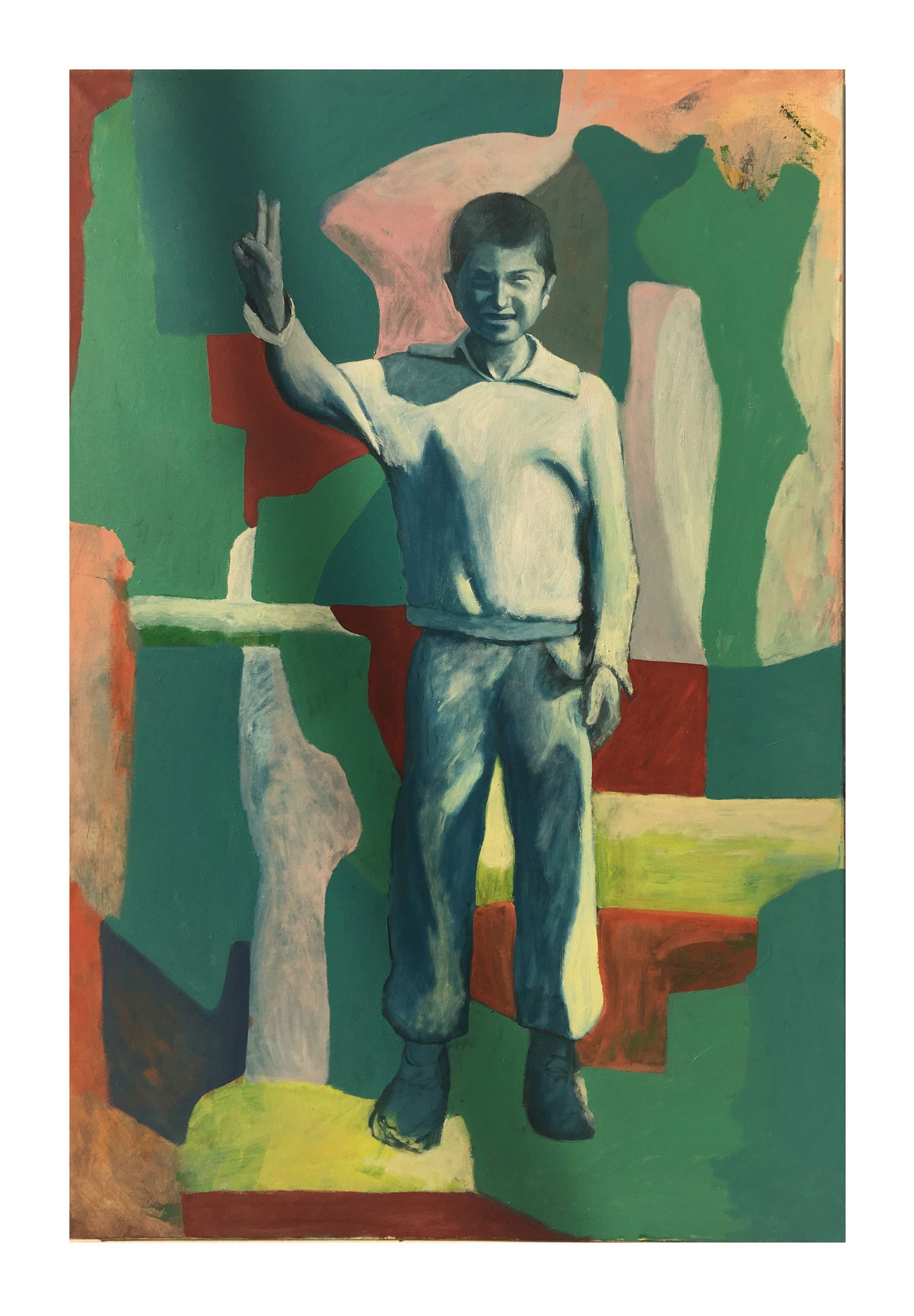 Saimir with two fingers oil on canvas 80x120 cm 2017